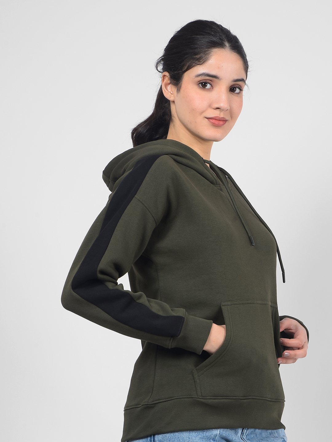 Numero Uno Women Striped Olive Sweat Shirt